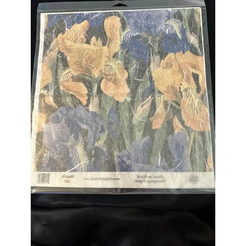New Sealed Belles & Whistles Floral On Black Decoupage Rice Paper 11.81”x12.6”